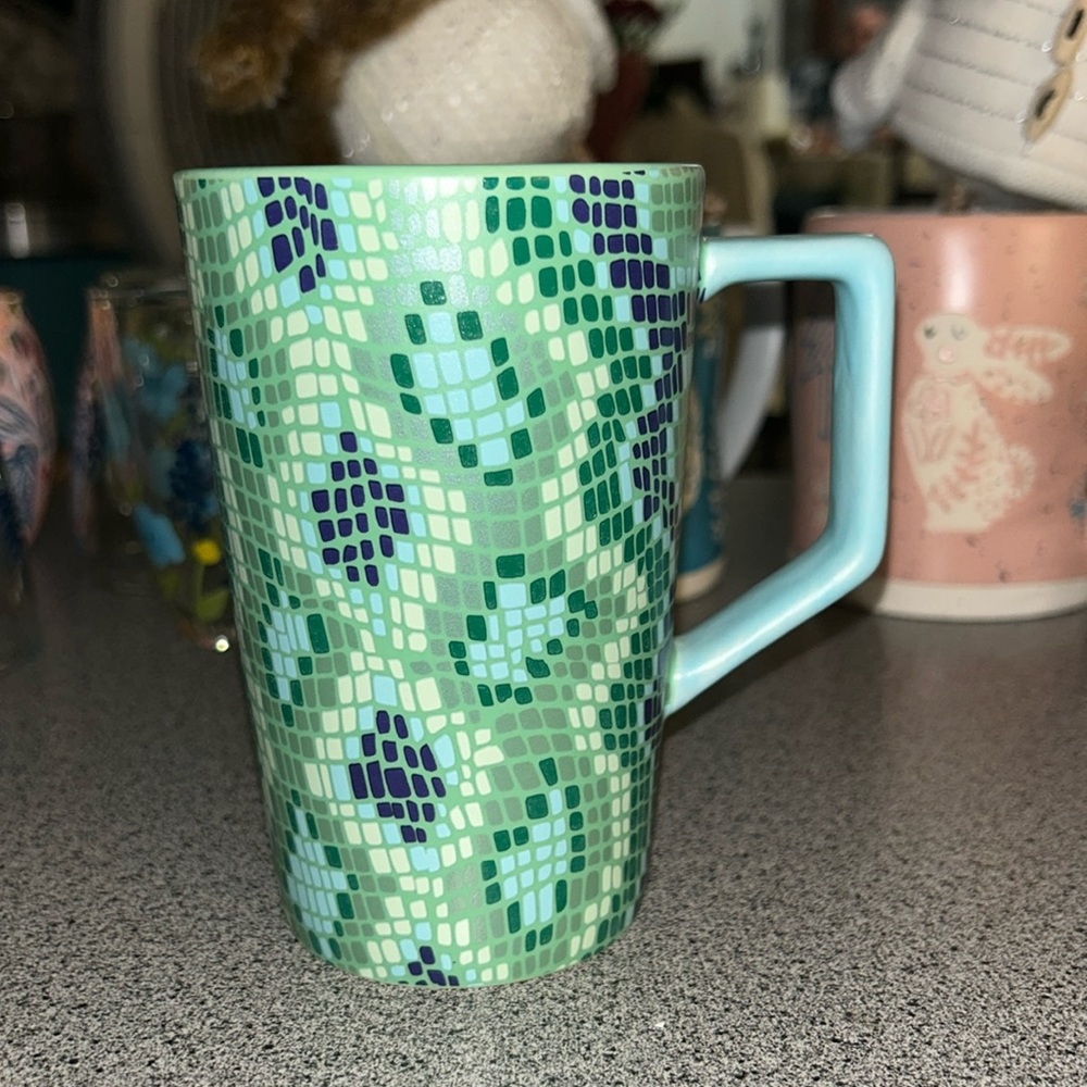 Teavana 12 oz mug, Green Cobra Mosaic Pattern